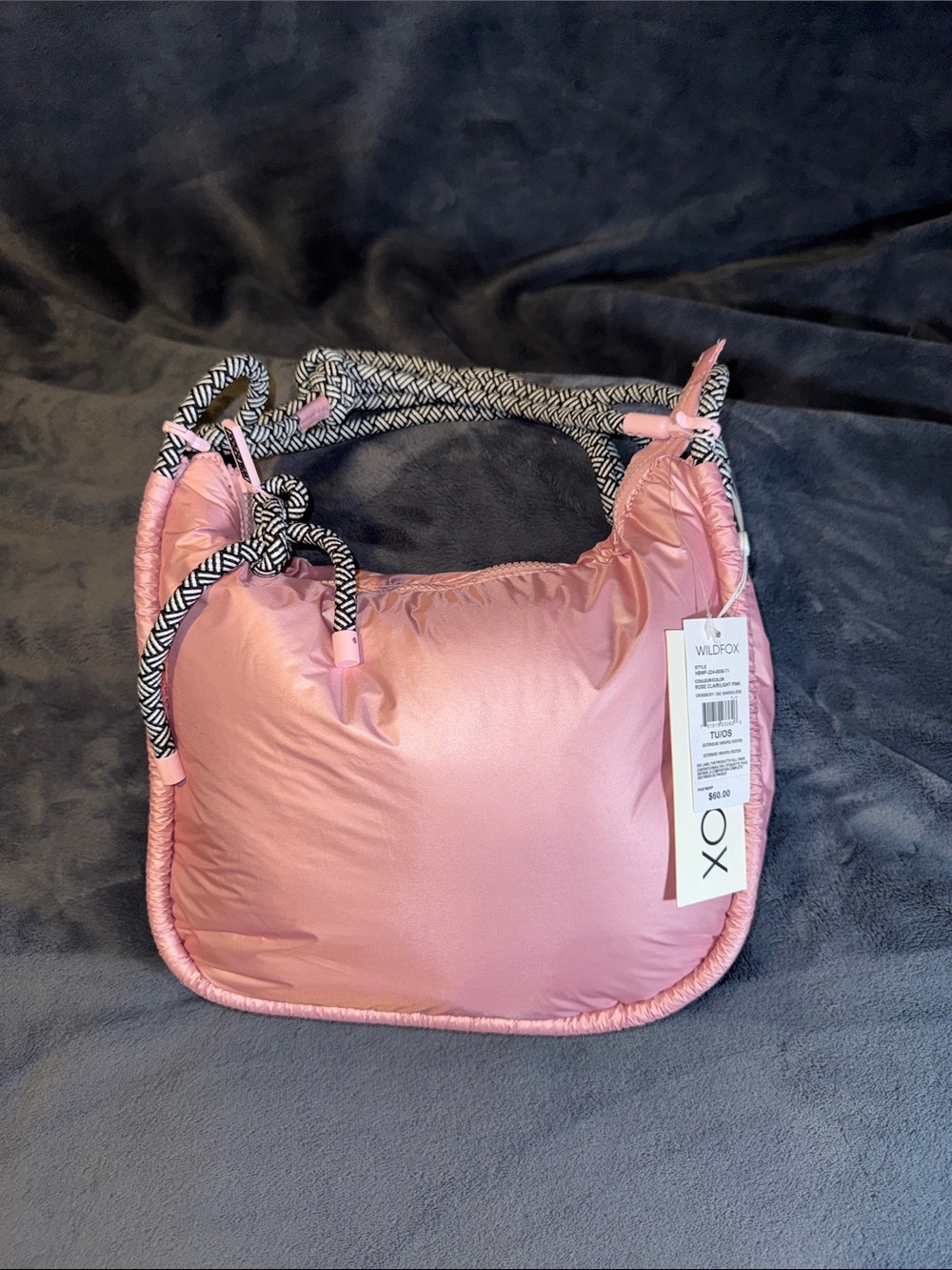 Wildfox Blush Pink Puffer Shoulder Bag with Black-White Rope Handles